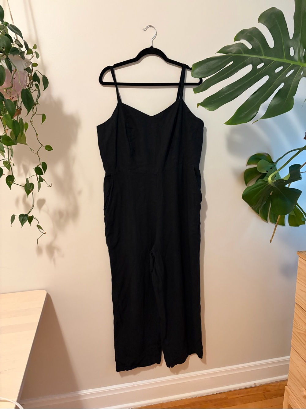 100% Cotton Black Spaghetti Strap Jumpsuit